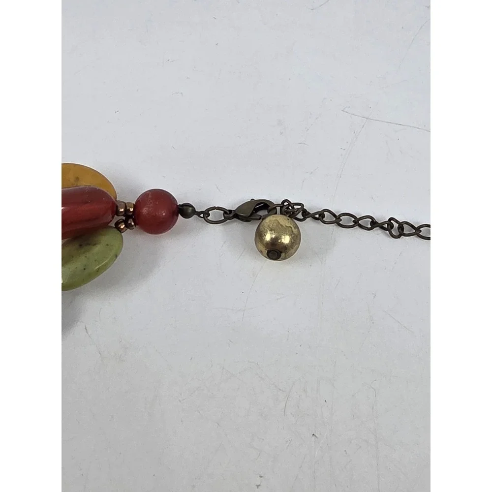 Multilayer Bead Necklace and Earring Set Earth Tones Green Orange Gold Tone
